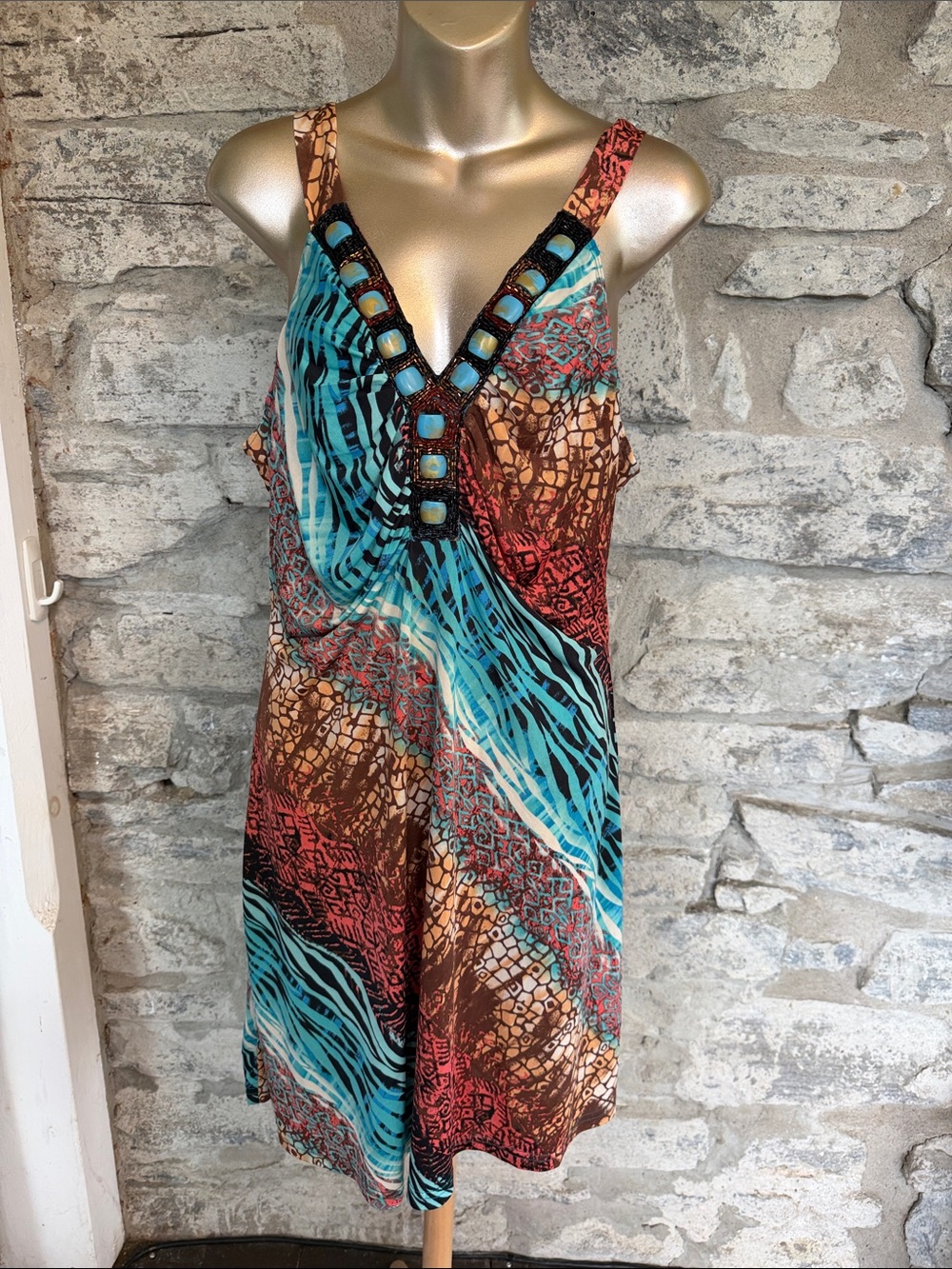 Beaded V-Neck Multicolor Dress